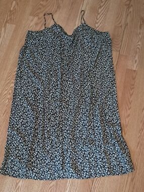 Old Navy Black Maxi Slip Dress with White Floral Print